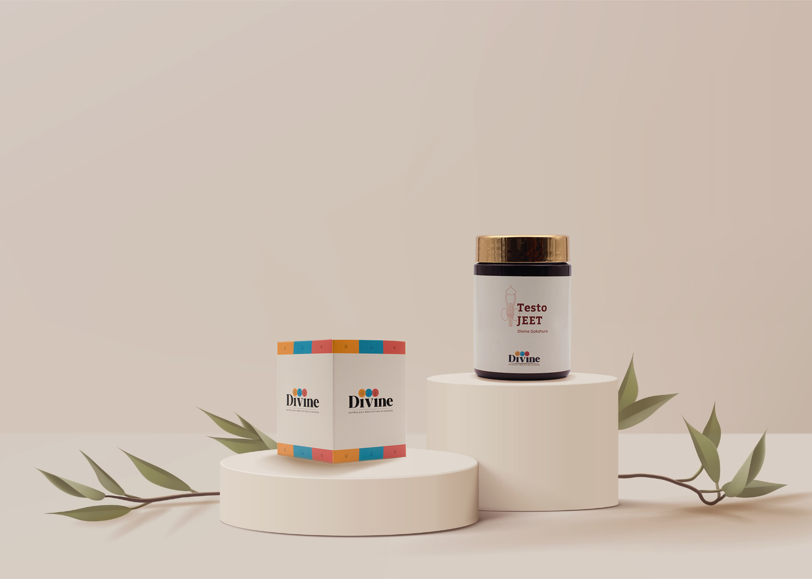 Testo jeet , cream bg n podiums , leaves